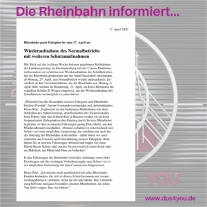 DIE RHEINBAHN AG INFORMIERT AM 17. April 2020…