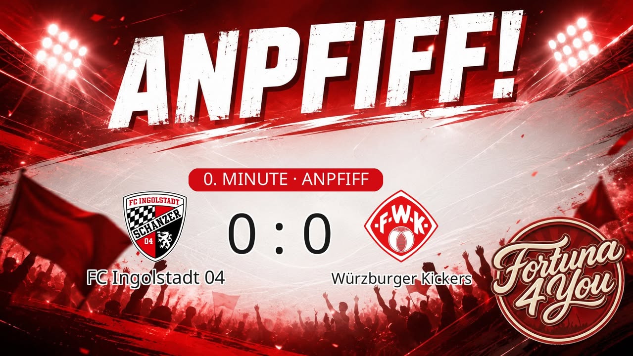 Anpfiff! FC Ingolstadt 04 gegen Würzburger Kickers. Spielstand: 0:0.