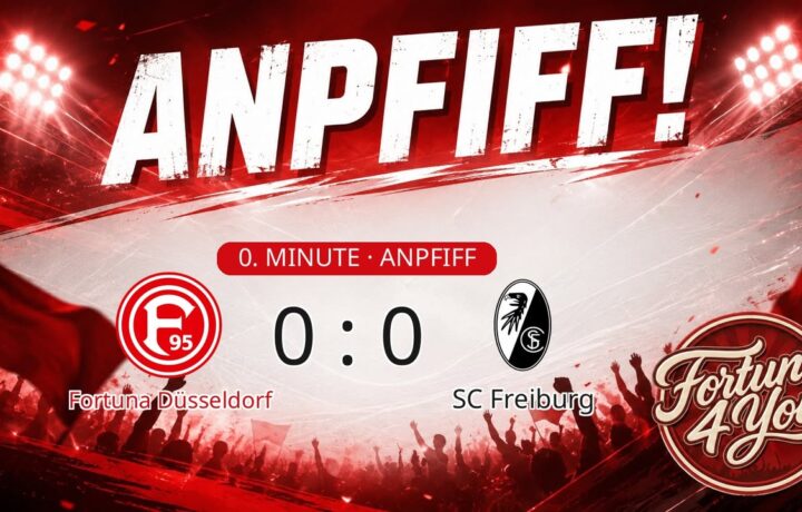 Anpfiff! Fortuna Düsseldorf gegen SC Freiburg. Spielstand: 0:0.