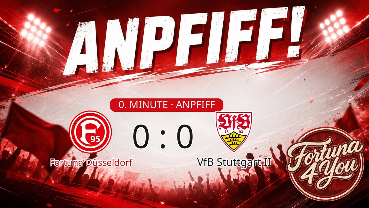 Anpfiff! Fortuna Düsseldorf gegen VfB Stuttgart II. Spielstand: 0:0.