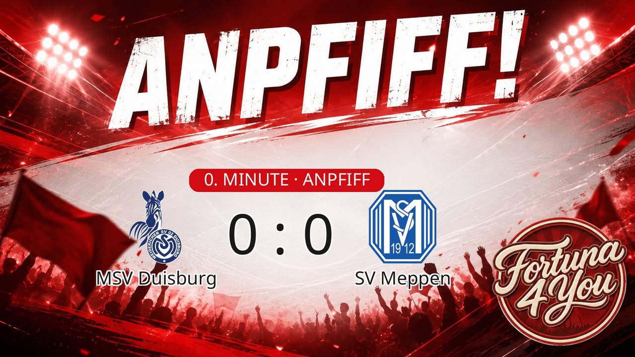 Anpfiff! MSV Duisburg gegen SV Meppen. Spielstand: 0:0.