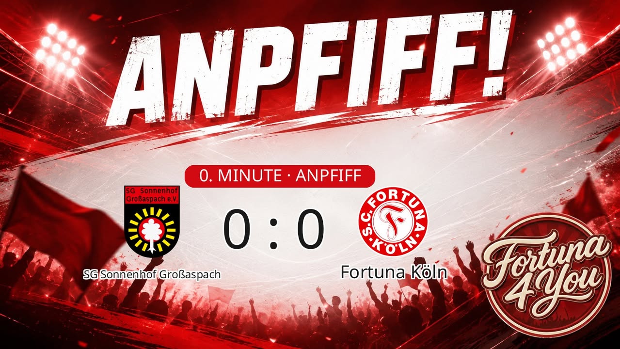Anpfiff! SG Sonnenhof Großaspach gegen Fortuna Köln. Spielstand: 0:0.