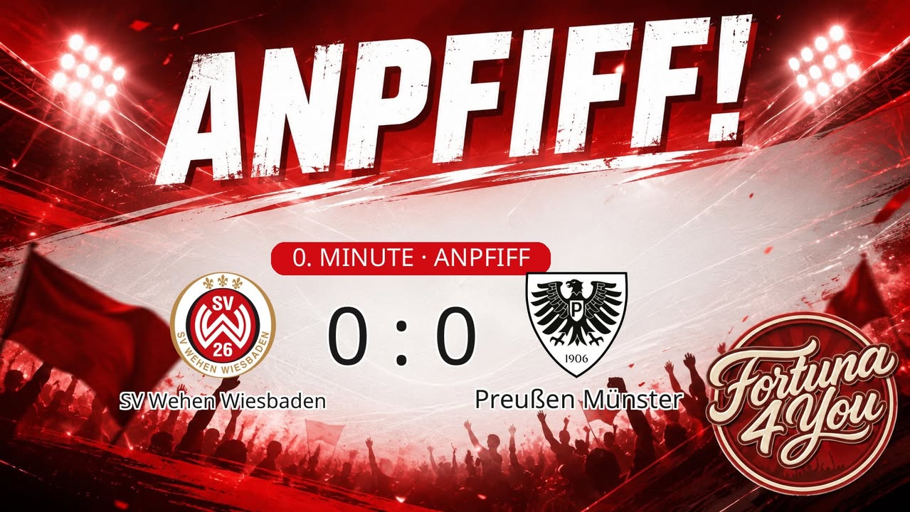 Anpfiff! SV Wehen Wiesbaden gegen Preußen Münster. Spielstand: 0:0.