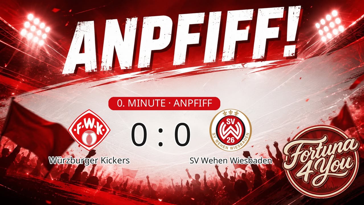 Anpfiff! Würzburger Kickers gegen SV Wehen Wiesbaden. Spielstand: 0:0.