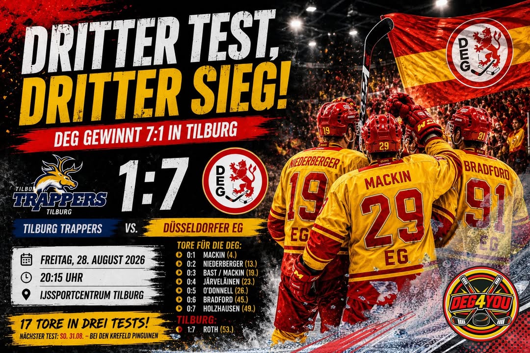 🏒🔴🟡 DRITTER TEST, DRITTER SIEG: DEG FEIERT 7:1 IN TILBURG