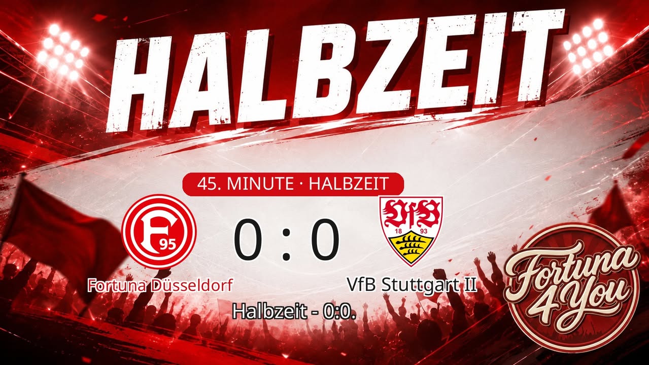 Halbzeit bei Fortuna Düsseldorf gegen VfB Stuttgart II. Spielstand: 0:0.