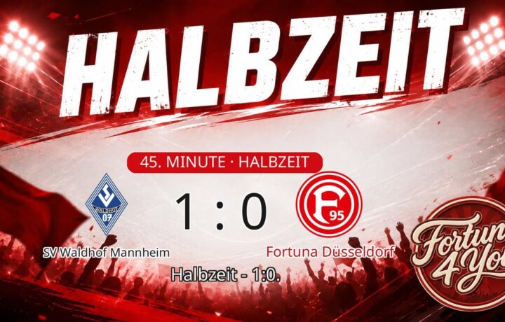 Halbzeit bei SV Waldhof Mannheim gegen Fortuna Düsseldorf. Spielstand: 1:0.