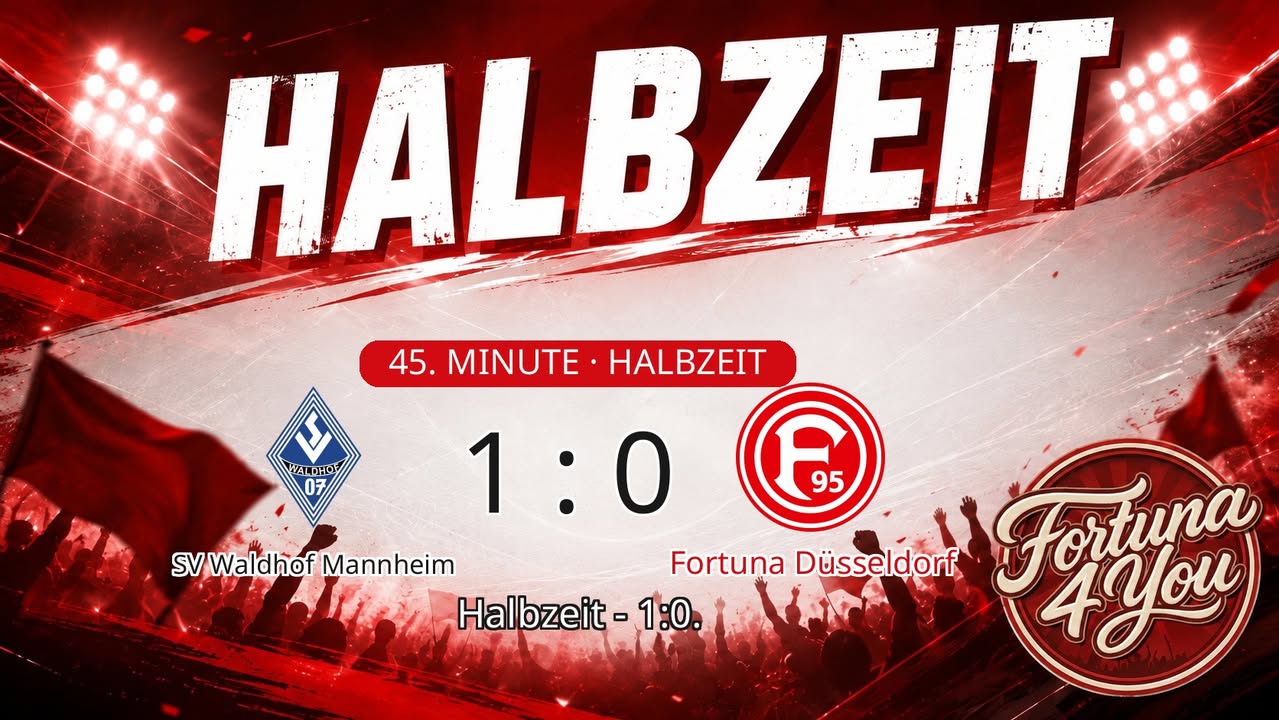 Halbzeit bei SV Waldhof Mannheim gegen Fortuna Düsseldorf. Spielstand: 1:0.
