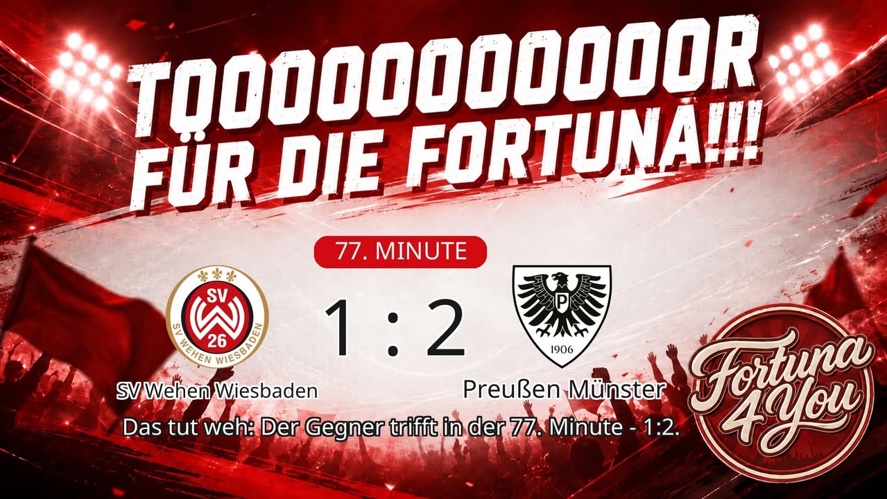 TOOOR für die Fortuna! (77. Minute) Neuer Spielstand: 1:2.