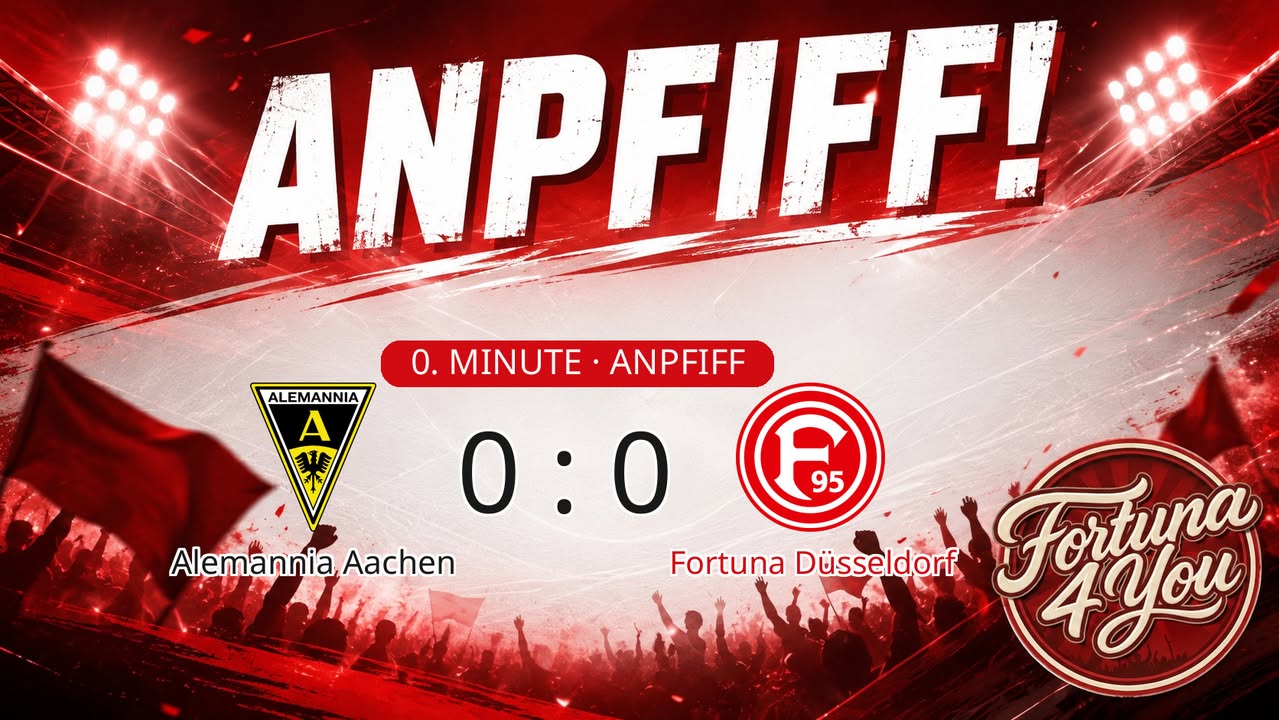 Anpfiff! Alemannia Aachen gegen Fortuna Düsseldorf. Spielstand: 0:0.