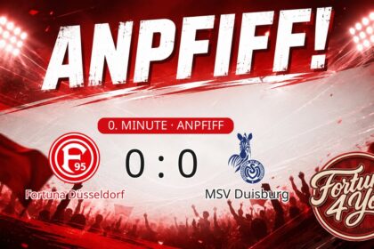 Anpfiff! Fortuna Düsseldorf gegen MSV Duisburg. Spielstand: 0:0.