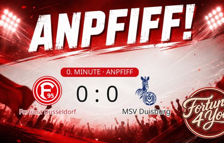 Anpfiff! Fortuna Düsseldorf gegen MSV Duisburg. Spielstand: 0:0.