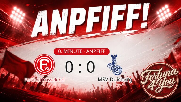 Anpfiff! Fortuna Düsseldorf gegen MSV Duisburg. Spielstand: 0:0.