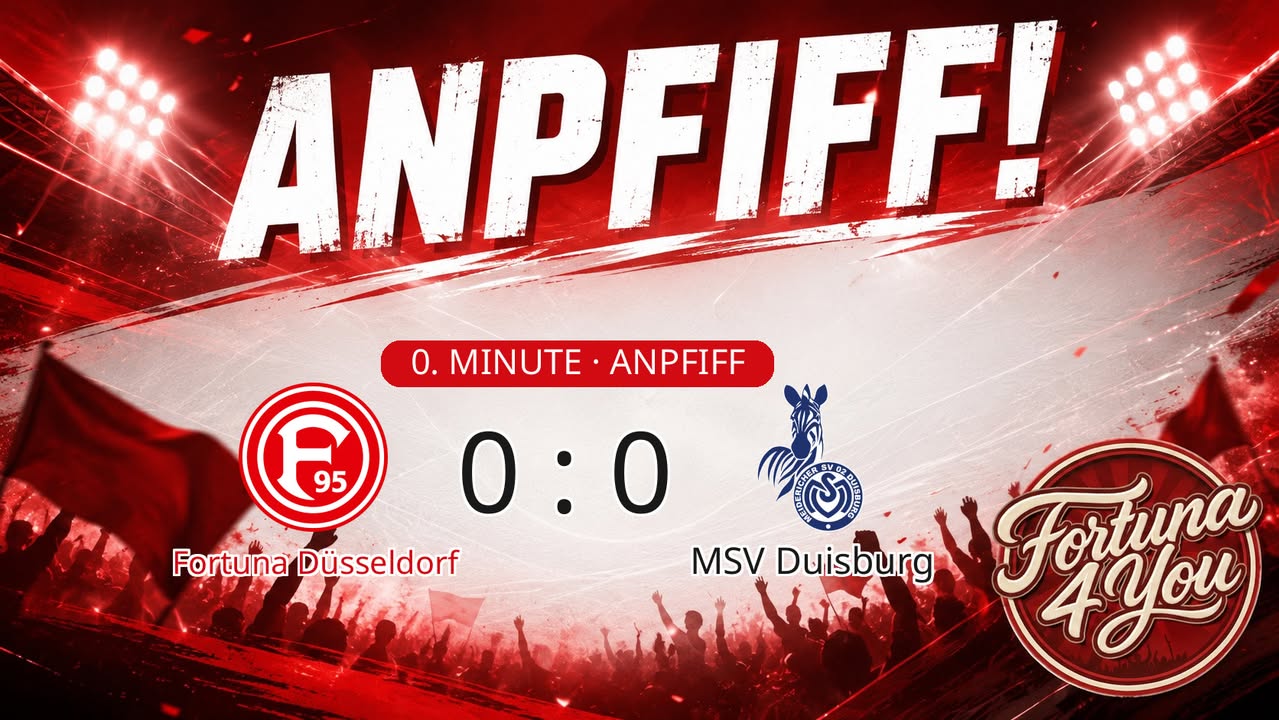 Anpfiff! Fortuna Düsseldorf gegen MSV Duisburg. Spielstand: 0:0.