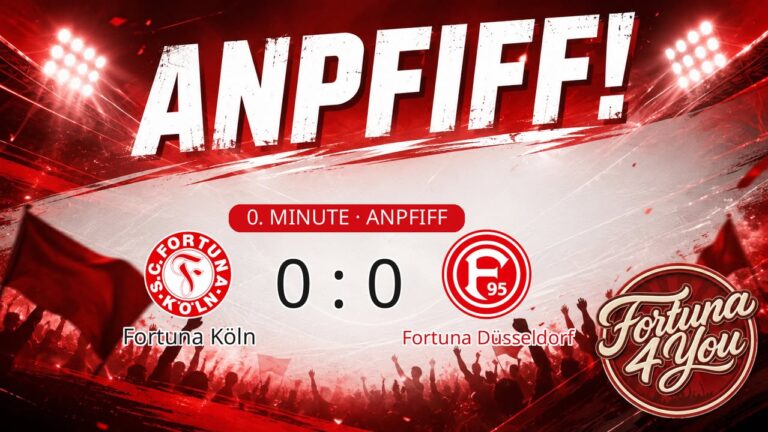 Anpfiff! Fortuna Köln gegen Fortuna Düsseldorf. Spielstand: 0:0.