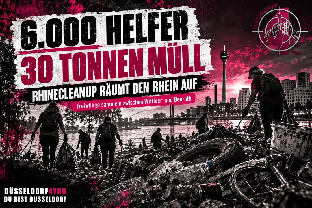 ☝️🫵👉 6.000 HELFER, 30 TONNEN MÜLL – DÜSSELDORF RÄUMT DEN RHEIN AUF