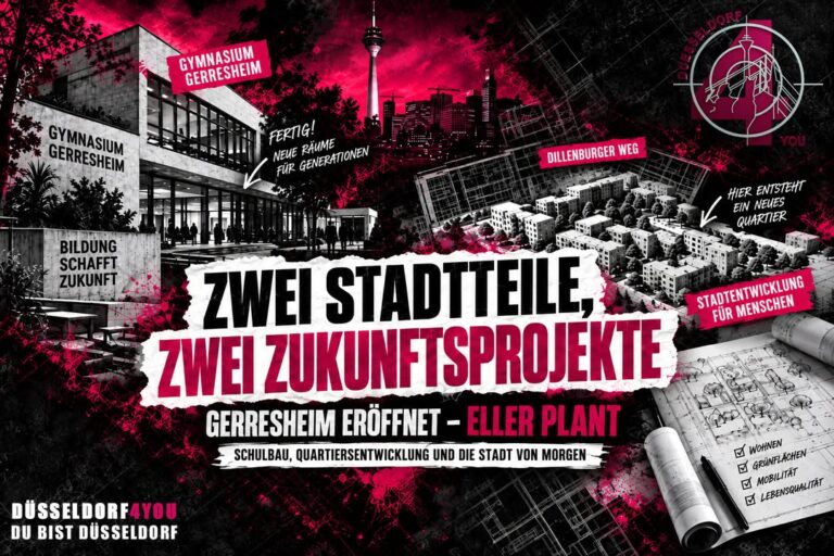 ☝️🫵👉 ZWEI STADTTEILE, ZWEI ZUKUNFTSPROJEKTE: IN GERRESHEIM WIRD ERÖFFNET, IN ELLER WIRD…