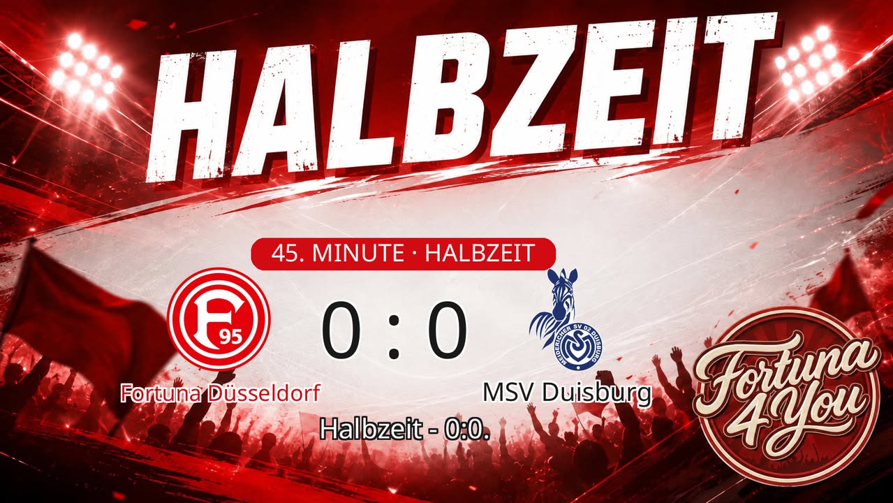 Halbzeit bei Fortuna Düsseldorf gegen MSV Duisburg. Spielstand: 0:0.