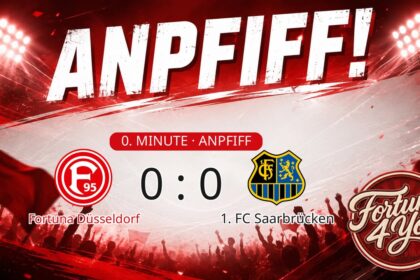 Anpfiff! Fortuna Düsseldorf gegen 1. FC Saarbrücken. Spielstand: 0:0.