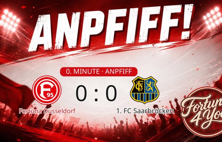 Anpfiff! Fortuna Düsseldorf gegen 1. FC Saarbrücken. Spielstand: 0:0.