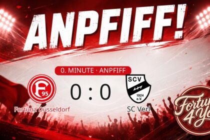 Anpfiff! Fortuna Düsseldorf gegen SC Verl. Spielstand: 0:0.