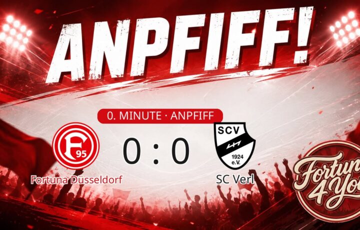 Anpfiff! Fortuna Düsseldorf gegen SC Verl. Spielstand: 0:0.