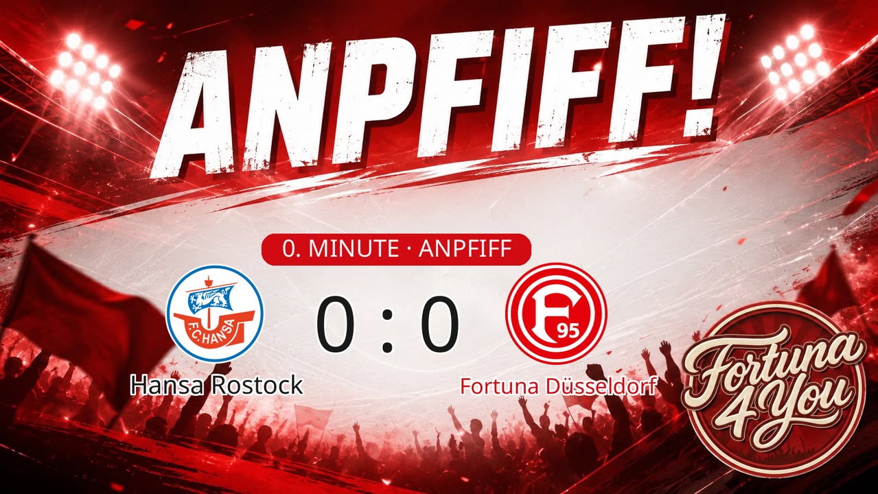 Anpfiff! Hansa Rostock gegen Fortuna Düsseldorf. Spielstand: 0:0.