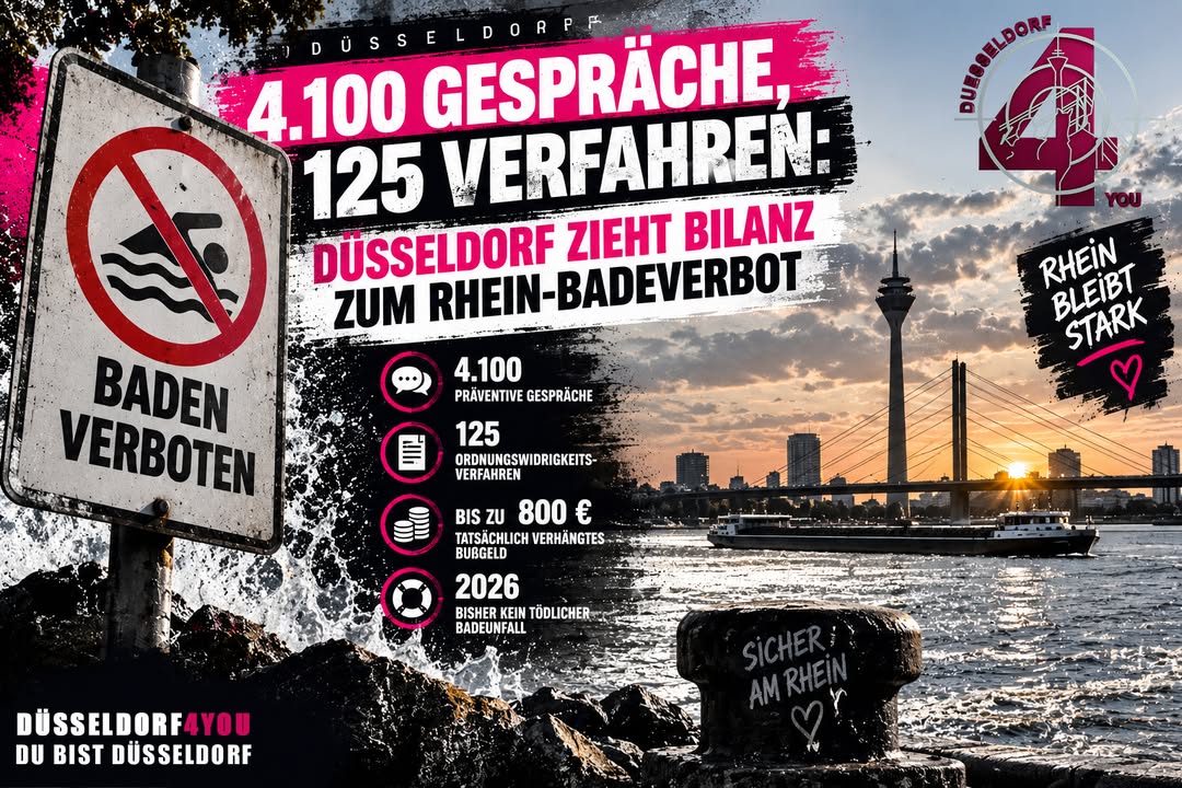 ☝️🫵👉 4.100 GESPRÄCHE, 125 VERFAHREN: DÜSSELDORF ZIEHT BILANZ ZUM RHEIN-BADEVERBOT