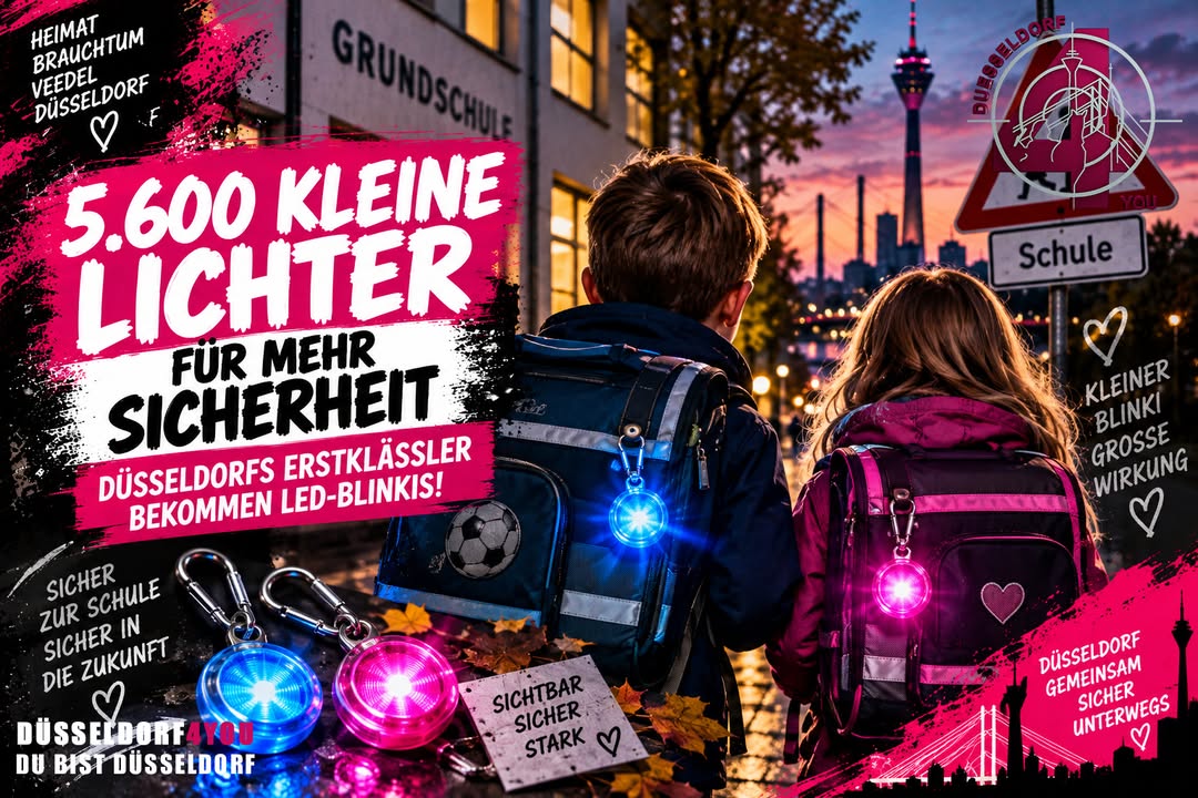 ☝️🫵👉 5.600 KLEINE LICHTER FÜR MEHR SICHERHEIT – DÜSSELDORFS ERSTKLÄSSLER BEKOMMEN LED-BLINKIS!