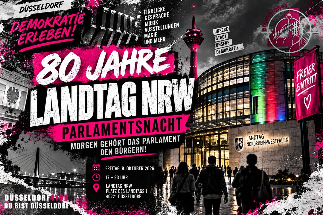 ☝️🫵👉 80 JAHRE LANDTAG NRW: MORGEN GEHÖRT DAS PARLAMENT DEN BÜRGERN