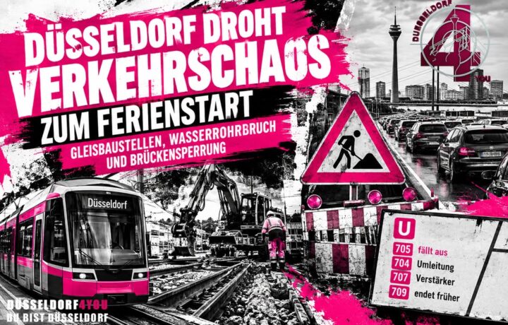 ☝️🫵👉 DÜSSELDORF DROHT EIN VERKEHRSCHAOS ZUM FERIENSTART – GLEISBAUSTELLEN, WASSERROHRBRUCH UND BRÜCKENSPERRUNG