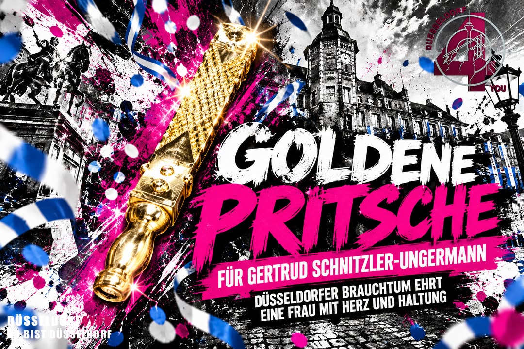 ☝️🫵👉 GOLDENE PRITSCHE FÜR GERTRUD SCHNITZLER-UNGERMANN – DÜSSELDORFER BRAUCHTUM EHRT EINE FRAU…
