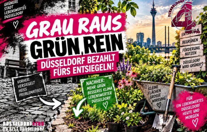 ☝️🫵👉 GRAU RAUS, GRÜN REIN – DÜSSELDORF BEZAHLT FÜRS ENTSIEGELN!