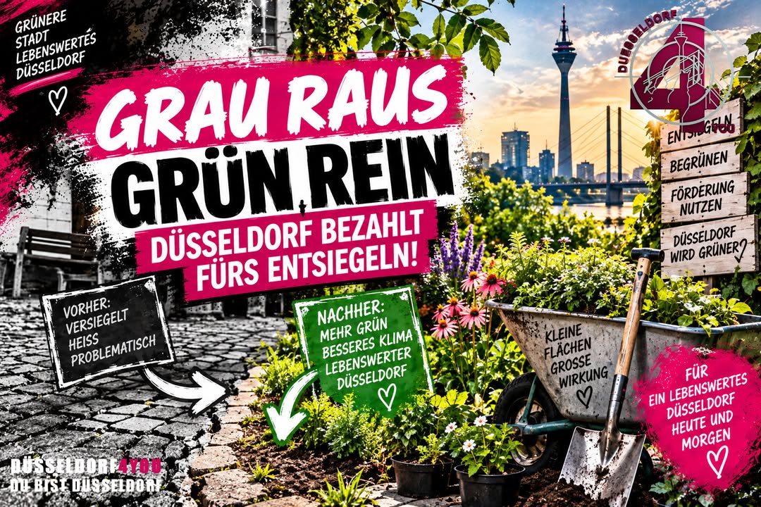 ☝️🫵👉 GRAU RAUS, GRÜN REIN – DÜSSELDORF BEZAHLT FÜRS ENTSIEGELN!