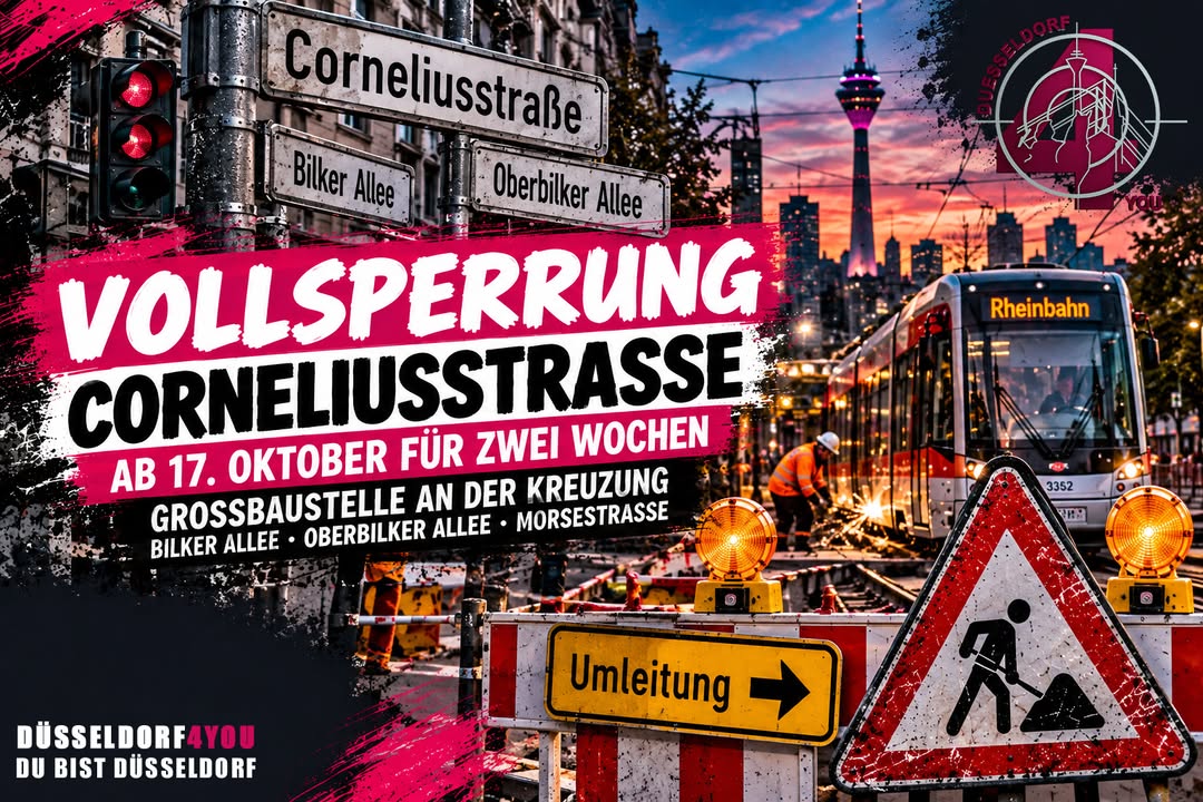 ☝️🫵👉 VOLLSPERRUNG AN DER CORNELIUSSTRASSE – DÜSSELDORFS INNENSTADT STEHEN ZWEI SCHWIERIGE VERKEHRSWOCHEN…