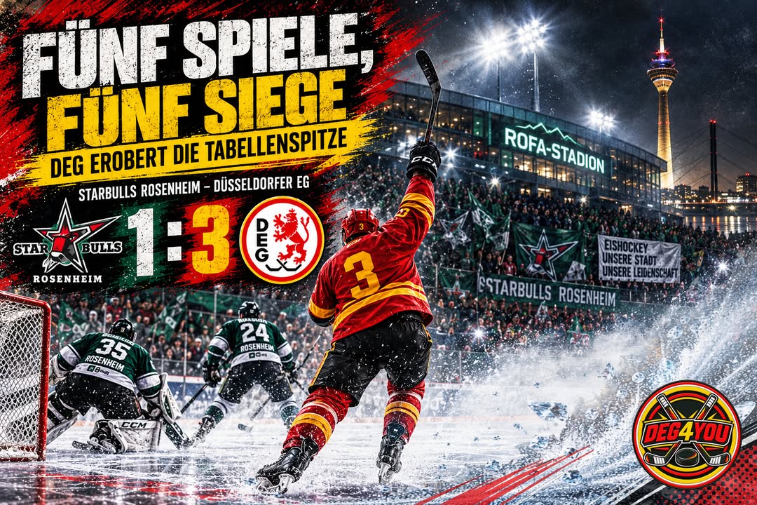 🏒🔴🟡 FÜNF SPIELE, FÜNF SIEGE – DEG EROBERT DIE TABELLENSPITZE