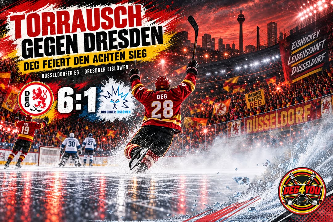 🏒🔴🟡 TORRAUSCH GEGEN DRESDEN – DEG FEIERT DEN ACHTEN SIEG