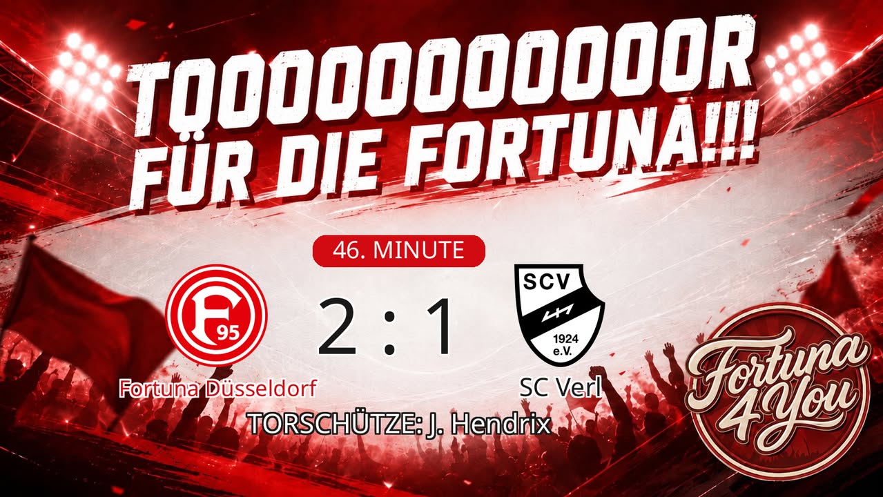 TOOOR für die Fortuna! Torschütze: J. Hendrix. (46. Minute) Neuer Spielstand: 2:1.