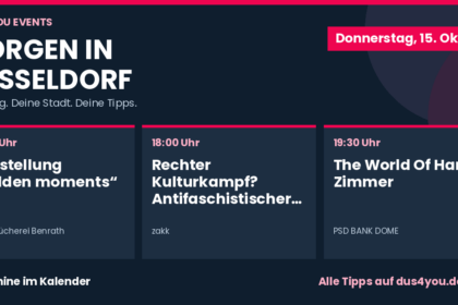 Morgen in Düsseldorf · 15.10.2026 · Ausstellung „golden moments“ · Rechter Kulturkampf? Antifaschistischer Widerstand! · The World Of Hans Zimmer