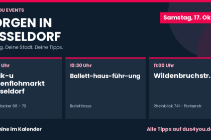 Morgen in Düsseldorf · 17.10.2026 · Antik-u Hallenflohmarkt Düsseldorf · Ballett­haus­führ­ung · Wildenbruchstr. 13