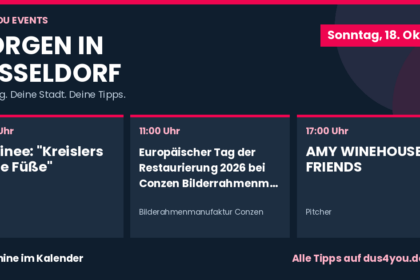 Morgen in Düsseldorf · 18.10.2026 · Matinee: "Kreislers kalte Füße" · Europäischer Tag der Restaurierung 2026 bei Conzen Bilderrahmenmanufaktur in Düsseldorf · AMY WINEHOUSE by FRIENDS