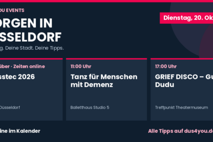 Morgen in Düsseldorf · 20.10.2026 · glasstec 2026 · Tanz für Menschen mit Demenz · GRIEF DISCO – Guru Dudu