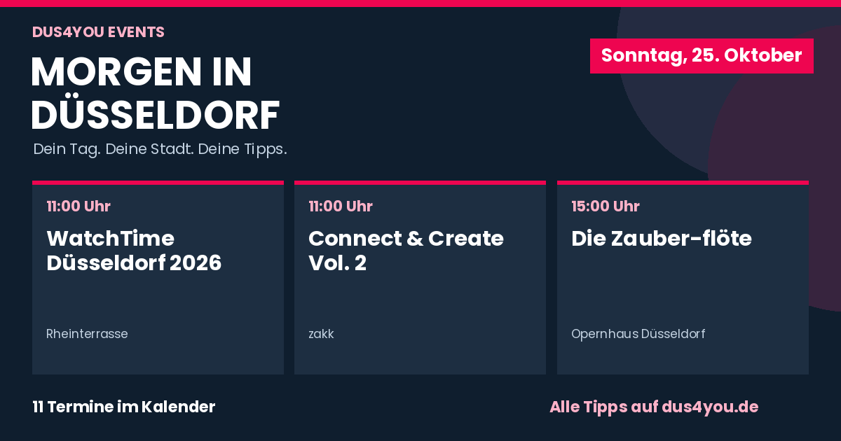 Morgen in Düsseldorf · 25.10.2026 · WatchTime Düsseldorf 2026 · Connect & Create Vol. 2 · Die Zauberflöte