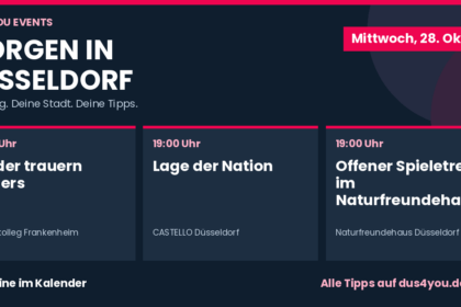 Morgen in Düsseldorf · 28.10.2026 · Kinder trauern anders · Lage der Nation · Offener Spieletreff im Naturfreundehaus